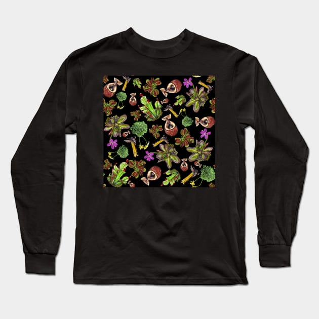  Carnivorous plants black background Long Sleeve T-Shirt by rainetteillus